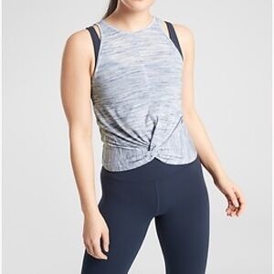 Athleta Essence Twist High Neck/Scoop Back Tank Top - Sz XS, Heather Blue